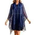 thumbnail image 3 of AHMOMEI Women’s Floral Lace Tassel Shawl Wrap, Sheer Open Front Fringed Cover Up, Lightweight Scarf for Evening Dresses Wedding Bridesmaid Party (Dark Blue), 3 of 6