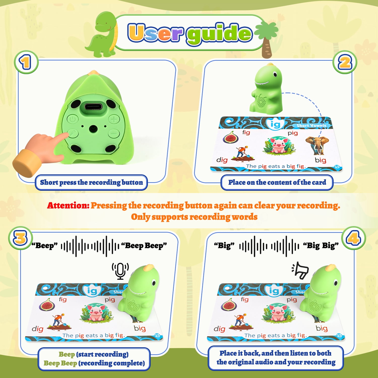 Flooyes Dinosaur Talking Pen With Phonics Cards, Montessori Toys ABC 123 Learning Set For Kids 36M+