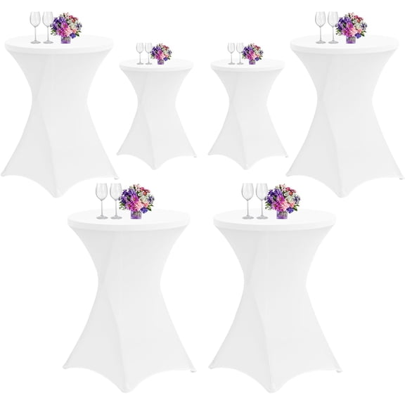 6 Pack 32x43 Inch Spandex Cocktail Table Covers, High Top Table Cloths, Fitted Highboy Stretch Cocktail Tablecloth for Round Tables, Stretch Table Cover for Party, Bar, Wedding, Banquet(White)