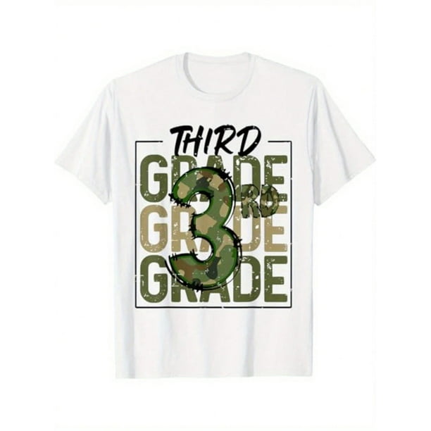 Children's Third Grade Back-To-School Camouflage-Shirt - Soft and Breathable Short Sleeve Top With eye-Catching 3 Pattern and Sports Geometric Print, unisex Crew Neck easy Care Style