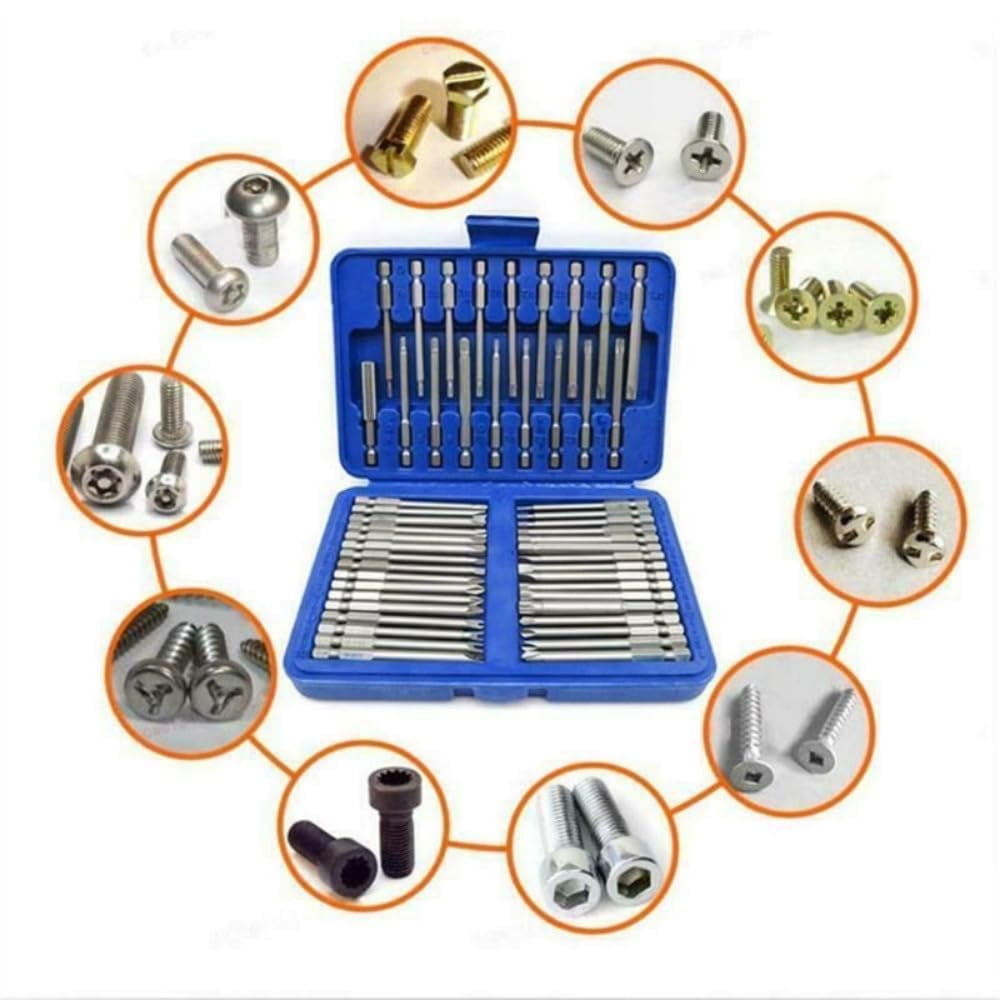 50 - Piece 1/4" Drive Screwdriver Bit Set with Hex, Pz2, Ph2, Torx, and Allen Bits