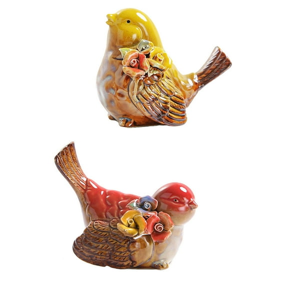 BESTONZON 2pcs Ceramic Bird Figurines Embellished Garden Statue Mini Bird Ornaments
