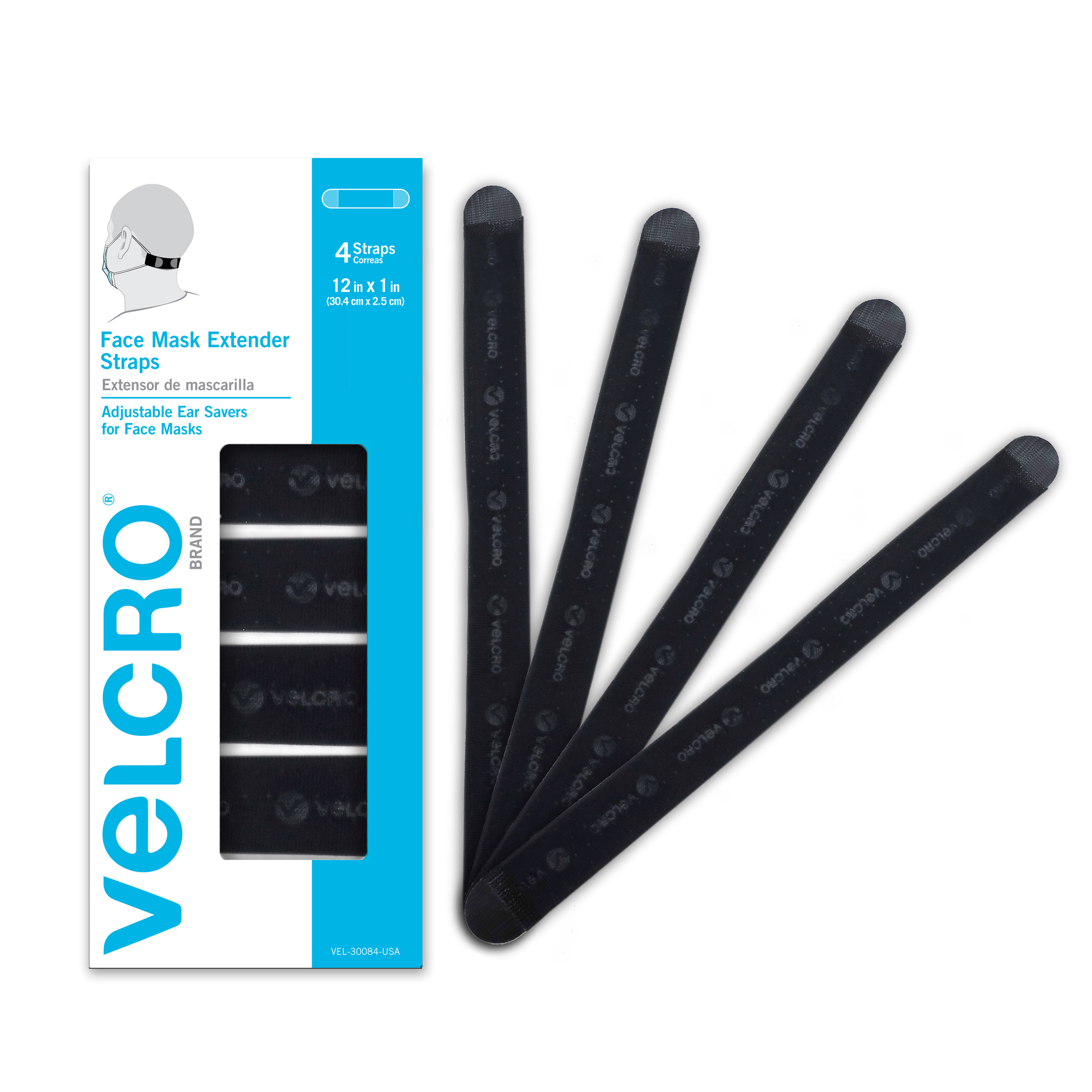 VELCRO® Brand Face Mask Extender Straps 4pk, Black