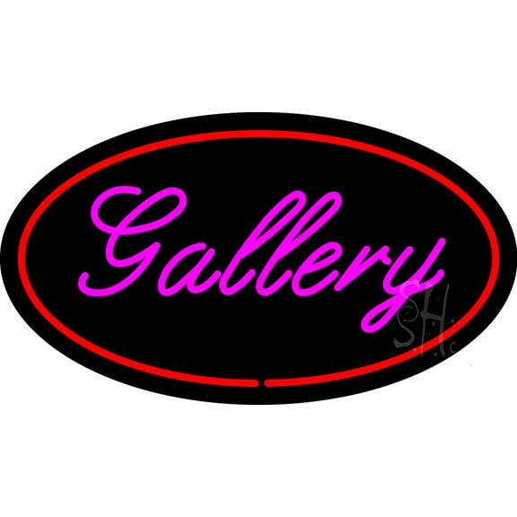Purple Gallery Red Oval LED Neon Sign 13 x 24 - inches, Black Square Cut Acrylic Backing, with Dimmer - Bright and Premium built indoor LED Neon Sign for art gallery, and exhibition.