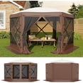 thumbnail image 6 of Senfot 11FT Hexagonal Pop Up Canopy Tent, 210D Polyester Fabric, 6 Sidewalls, Mesh Screen, 230cm Height Beige+Khaki, 6 of 8
