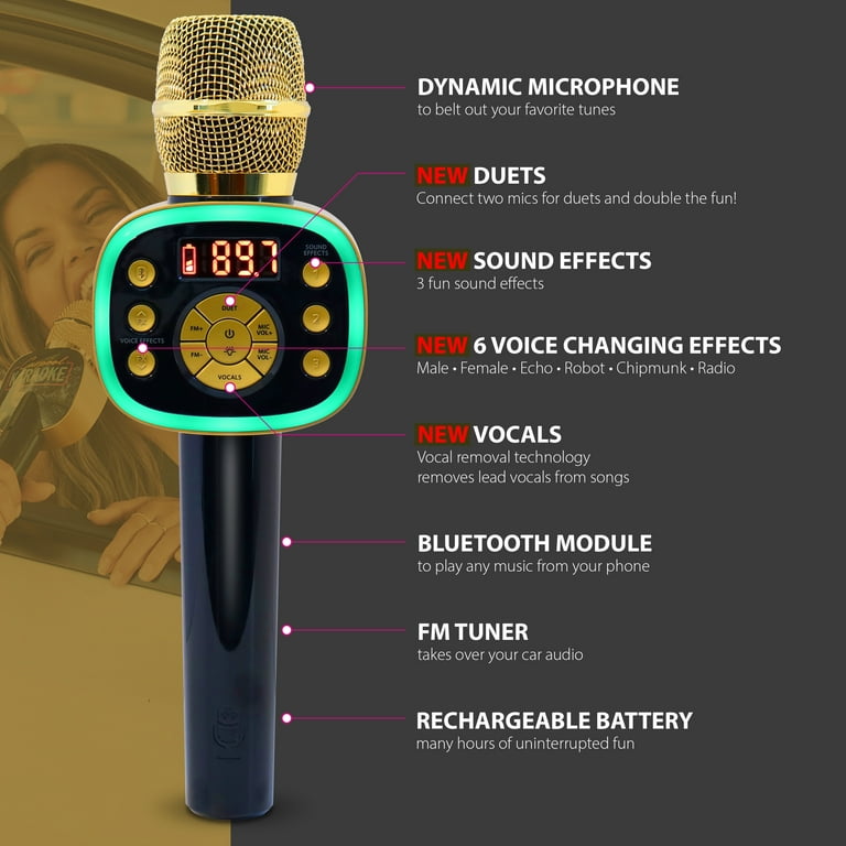 Microphone Karaoké sans Fil, Portable intégré Bluetooth 4.1Multi-fonction Handheld Mic pour