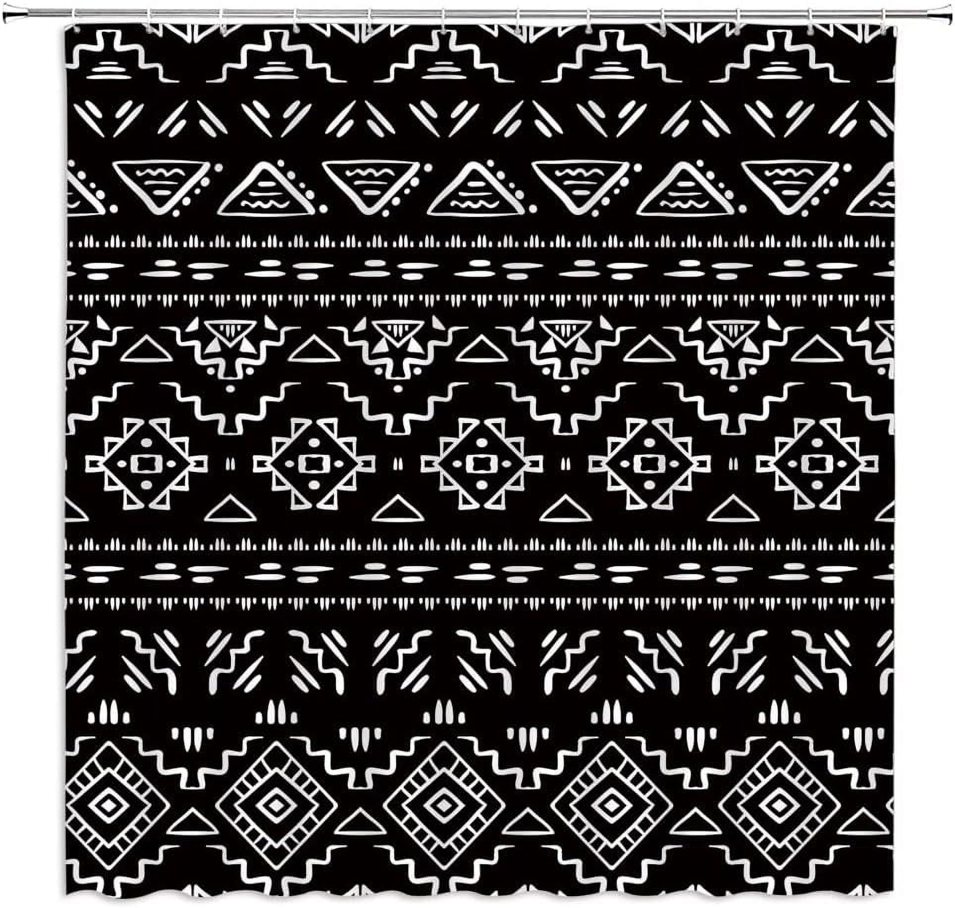 Black White Boho Shower Curtain Black White Geometric Modern Farmhouse Tribal Retro Western Aztec Abstract Mid Century Art Fabric Bathroom Curtains Decor Set with Hook(72" WX72 H)