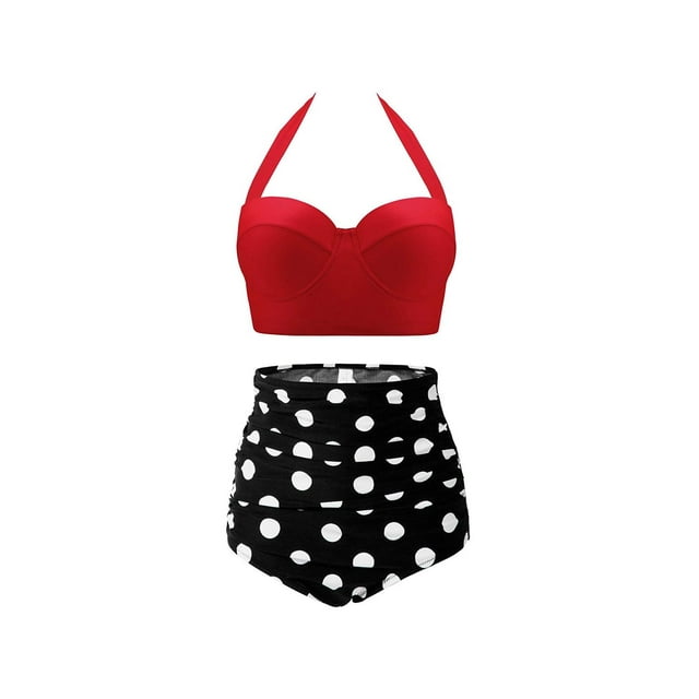CHERRY CAT 50s Retro Swimsuits Womens High Waisted Bathing Suits