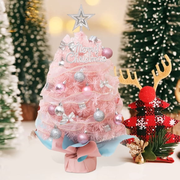 LSLJS Tabletop Christmas Tree Mini Christmas Tree Set with Clear LED Lights Star Treetop and Ornaments Battery Operated Artificial Xmas Tree for Holiday Indoor Decor