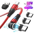 thumbnail image 1 of USB C Magnetic Charging Cable: 180° Bent Magnet Adapter, 360° Rotating Tips [3pcs], Nylon Braided Cord for Type C Devices | Free USB-C to USB-A converter(Red, 1M), 1 of 15