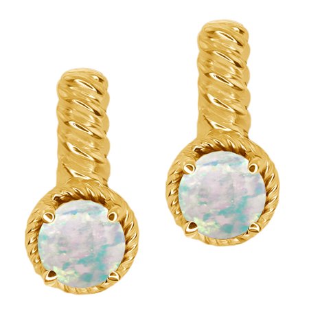 1.30 Ct Round White Simulated Opal Gold Plated 925 Silver Earrings