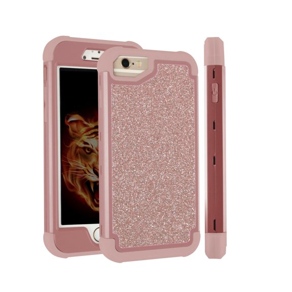 FIEWESEY For iPhone 8 Plus Phone Case, Cute Shockproof Glitter Sparkle Bling Silicone PC Hybrid Armor Phone Case Cover for Apple iPhone 6 Plus/iPhone 7 Plus/iPhone 8 Plus 5.5 Inch(Pink/Pink)
