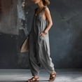 thumbnail image 6 of Women's Casual Jumpsuit Dressy V Neck Sleeveless Cotton Linen Overalls Vintage Elegant Wide Leg Cargo Pant Romper Summer Work Vacation Playsuits Dark Gray XXL, 6 of 7