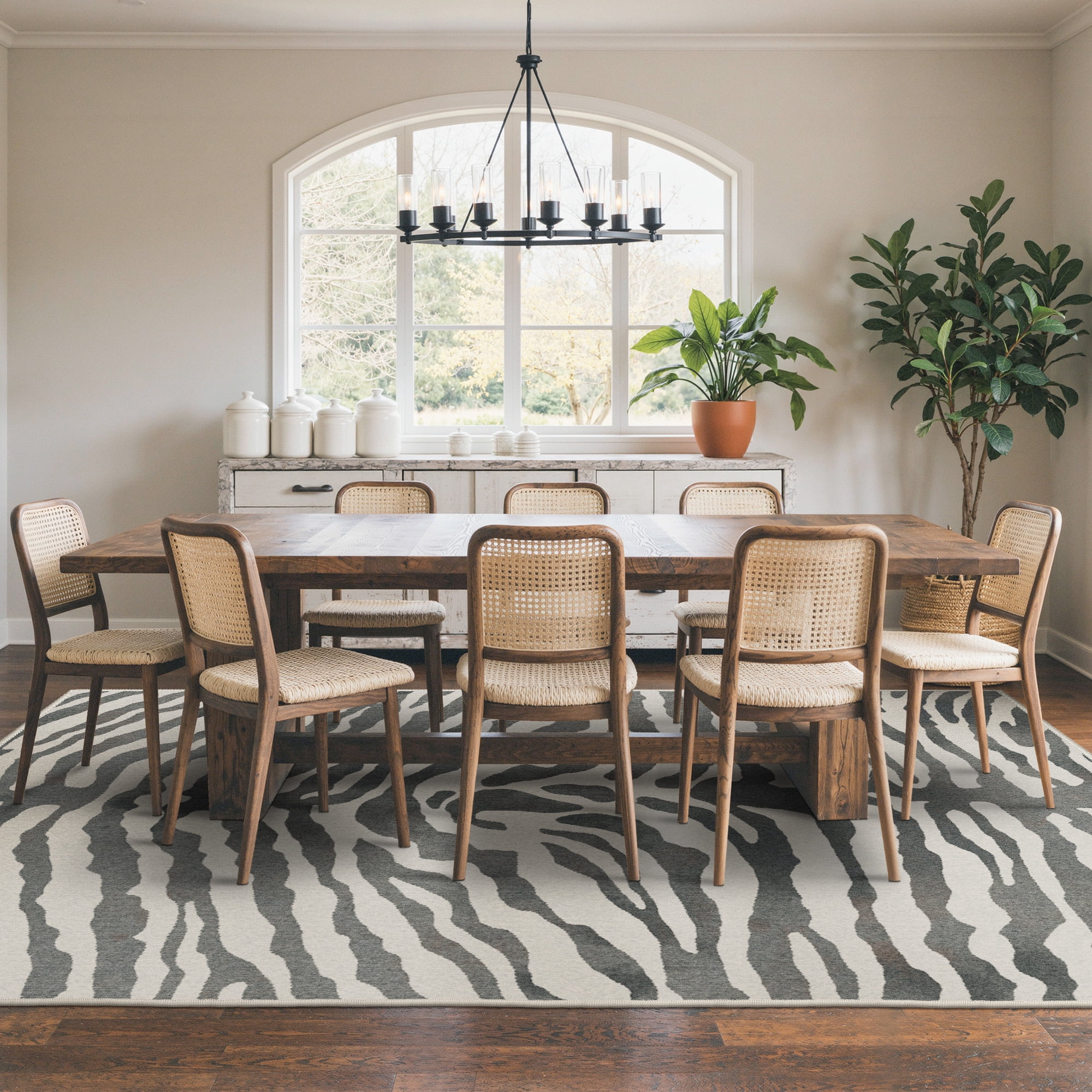 KUETH 8x10 Zebra Area Rugs Machine Washable Rugs for Living Room, Non Slip Flat Pile Rug with Rubber Backing, Modern Rug for Entryway Bedroom Dining Room Home Office