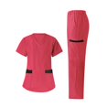 thumbnail image 1 of Styesk Sarraus pour Femmes Ensembles de Sarraus Extensibles à Empiècements Pantalons de Sarrau Taille Haute Hauts de Sarrau à Col en V à Manches Courtes Ensemble 2 Pcs d'Uniformes d'Infirmière avec Poches, 1 of 7