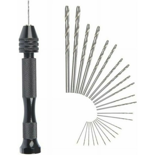 Taladro manual de precisión de tamaño compacto con brocas micro helicoidales, construcción de acero duradera, caja de almacenamiento portátil, cabezal de mandril ajustable, mango ergonómico