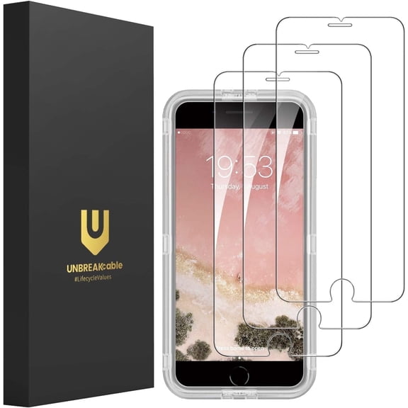 UNBREAKcable Tempered Glass Screen Protector for iPhone SE 2022/2020, iPhone 8/7/6s/6 [3-Pack] [9H Hardness] [Bubble Free]