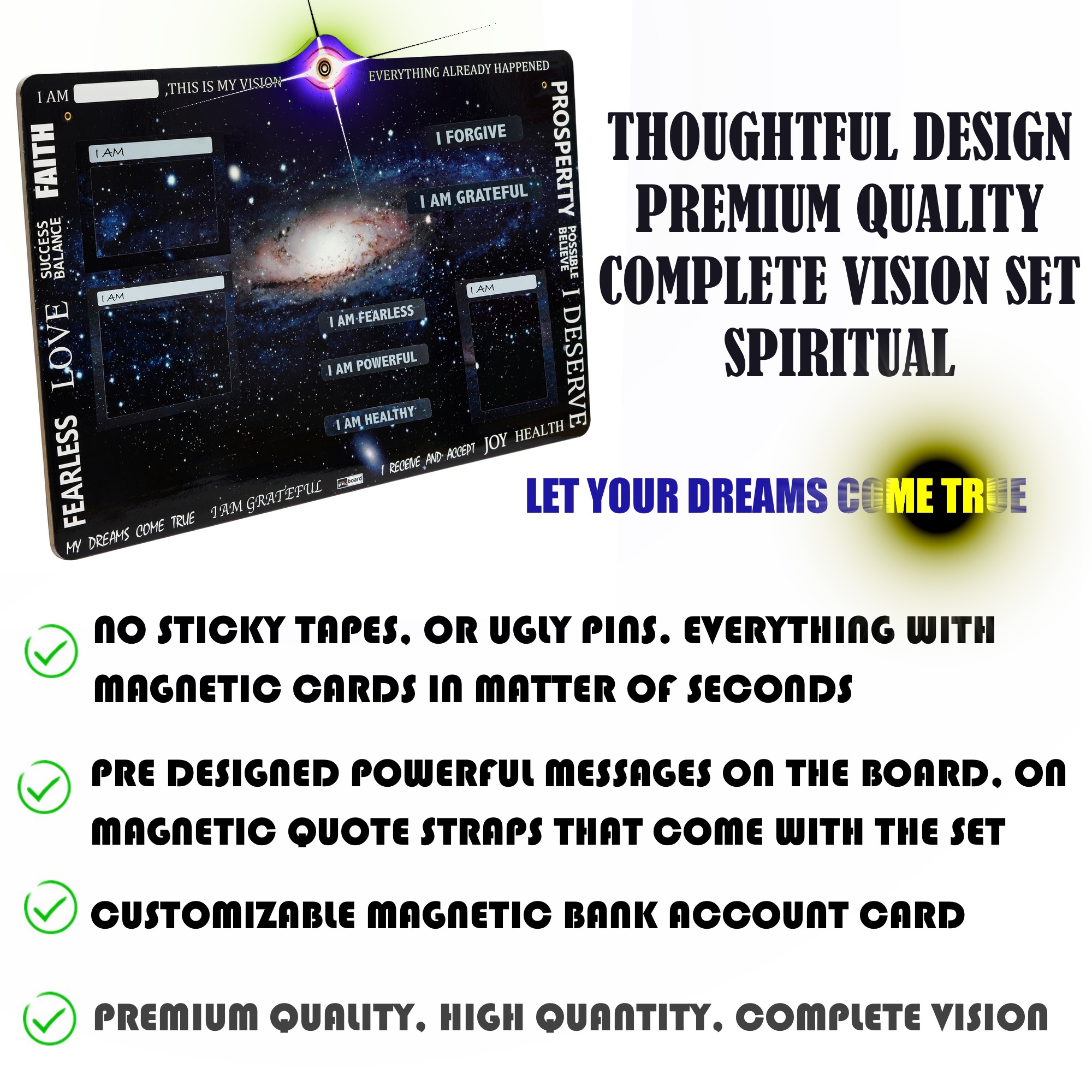 Magnetic Vision Board Kit for Manifestation & Goal Setting – Full Dry Erase Vision Board with Magnetic Frames, Quote Cards & Accessories – Law of Attraction Dreams & Goals Board