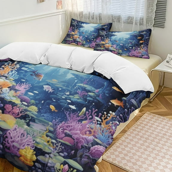 Jellyfish Ocean Style Duvet Cover Set King Size for Bedroom Decoration Print Bedding Set Comforter Cover Decorative Microfiber with 2 Pillow Sham Multicolor