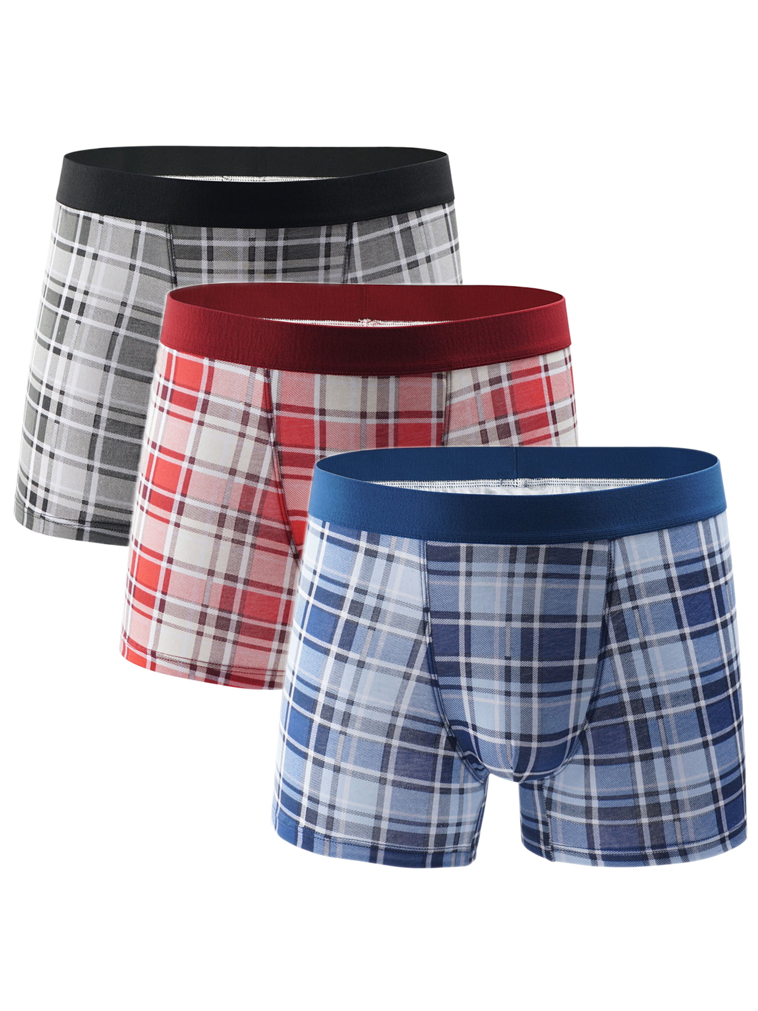 3,6 Pk Men's Woven Checked Boxer Shorts,Loose Fit Cotton Underwear S M L XL XXL 
