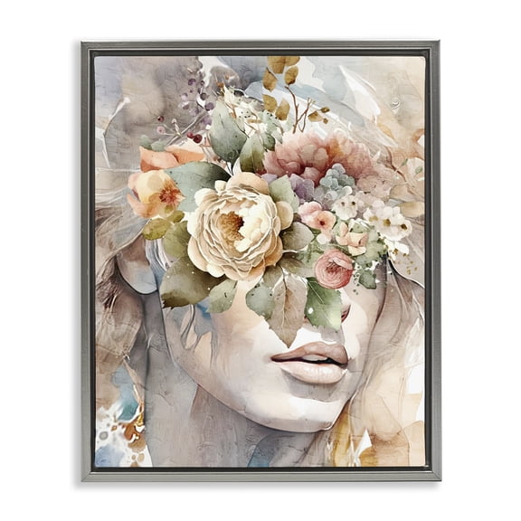 Stupell Industries Contemporary Female Floral Abstraction Gray Floating Frame Canvas Art, 25 x 31, by Kim Allen