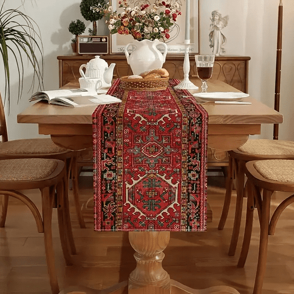 Boho-Chic Turkish Country Print Table Runner - Vintage Bohemian Style, Polyester, Rectangular for Kitchen & Dining Decor, Ideal for Weddings, Parties & Family Gatherings