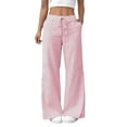 thumbnail image 2 of Cagogo Striped Wide Leg Lounge Pants for Women Elastic Waist Casual Long Trousers with Pockets Fashion Comfortable Home Outdoor Wear, Pink M, 2 of 5