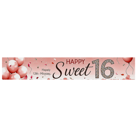 Pink and White Balloon Themed Happy Sweet 16 Backdrop Banner Party Decor Background for Sweet 16 Celebrations Birthday Party Photography Props Decors