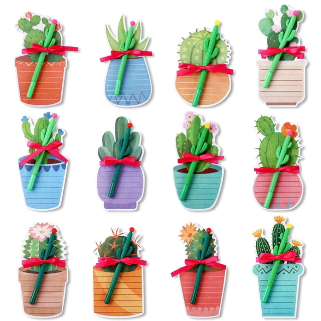 Set de notas adhesivas Easasty Cactus, 24 unidades, con bolígrafo, para regalo de Navidad