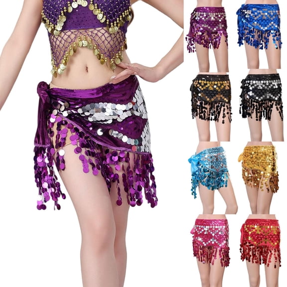 SEMPAI Women Tassel Sequin Scarf Skirt Belly Dance Performance Costume Ballroom Dancewear
