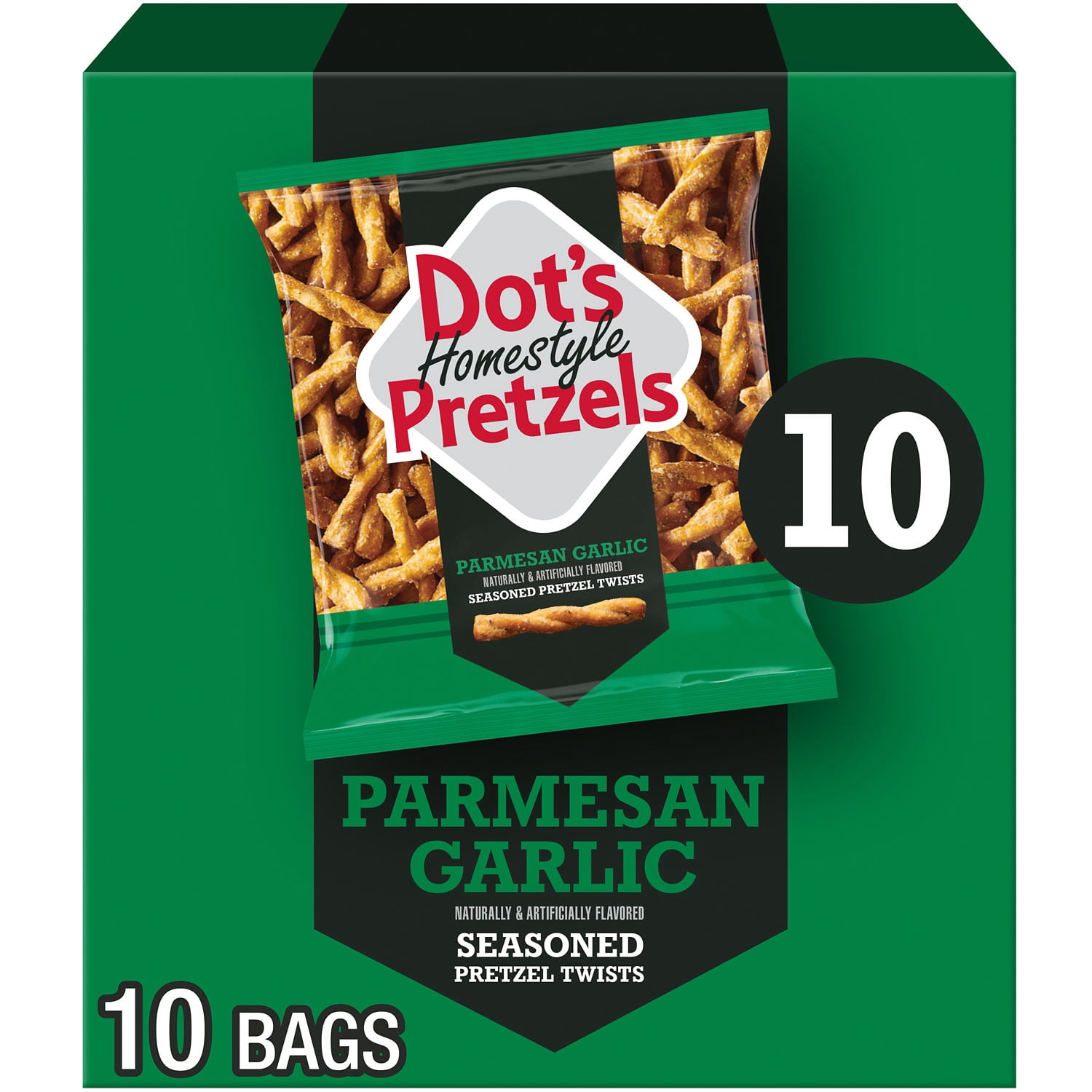 (4 pack) DOT'S Homestyle Pretzels Parmesan Garlic Flavored Seasoned Pretzel Twists Bags, 1 oz (10 Count)