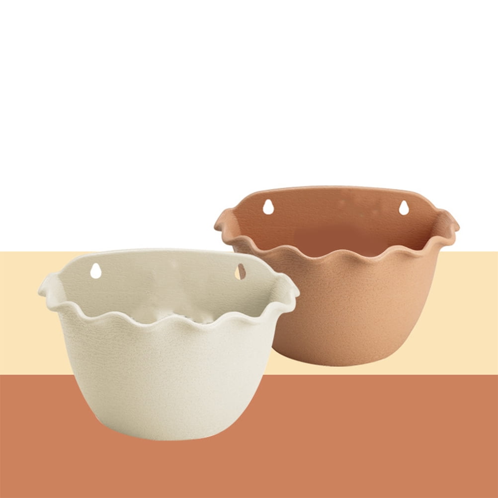 Raindrops 3-Piece Wall Hanging Planter Set, Semicircle Flowerpot for Indoor Outdoor Garden, Beige Small Decorative Plant Containers