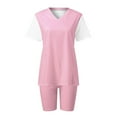 thumbnail image 6 of cfhntfmh Summer Outfits for Women Lounge V Neck Patchwork Short Sleeve Loose Shirts Slim Shorts 2 Piece Casual Sets, 6 of 6