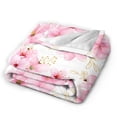 thumbnail image 2 of DouZhe Ultra-Soft Micro Fleece Lightweight Flannel Bed Blanket, Pink Watercolor Cherry Blossom Print Cozy Warm Throw Blankets, 50"x40", 2 of 7