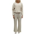 thumbnail image 4 of Defitshape Women's Soft Pajama Set Fall 2 Piece Warm High Waisted Winter V Neck Knit Long Sleeve Western Pant Apricot Large, 4 of 4