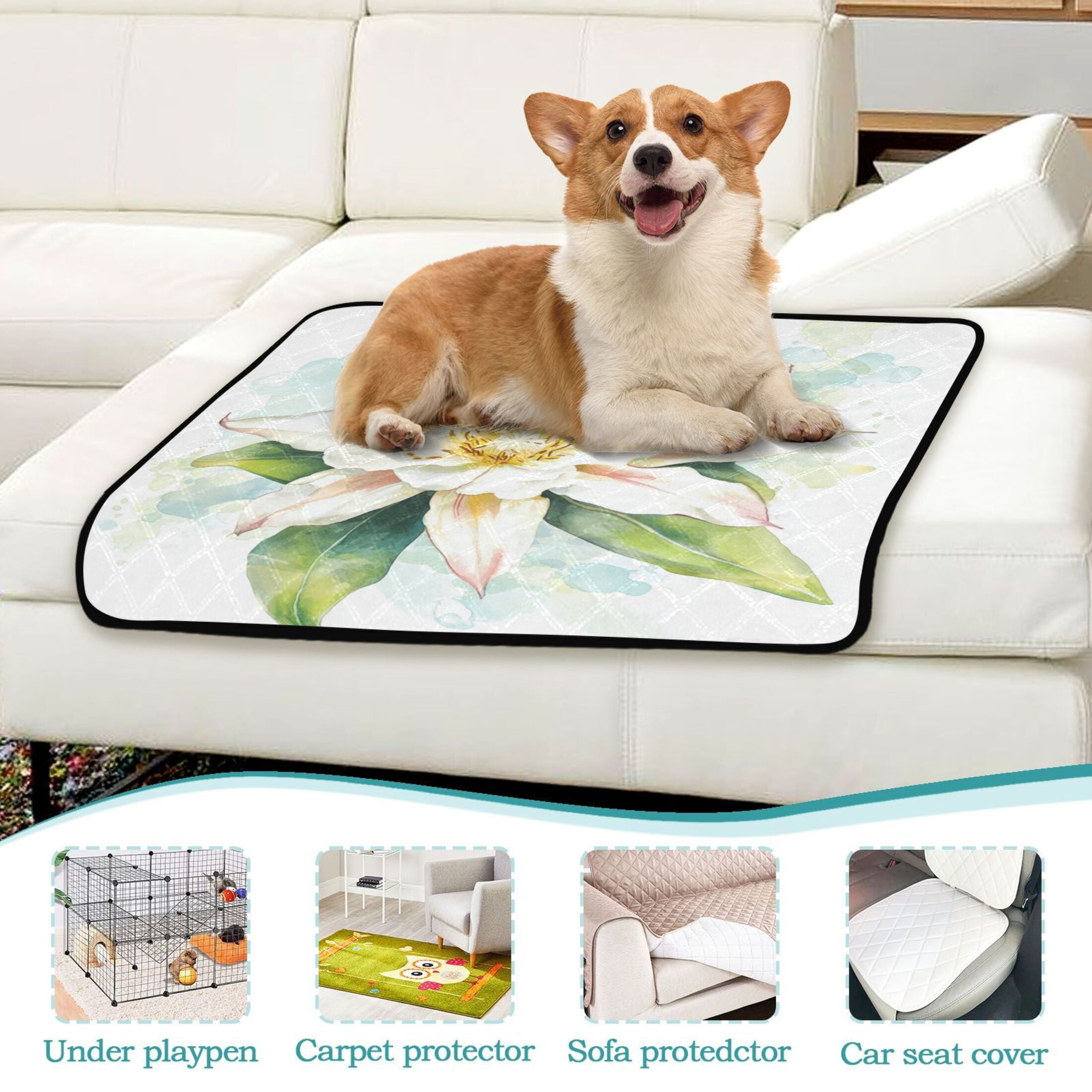 Qxltty Epiphyllum Oxypetalum Cat litter Pads Pet Set of 2 Diaper Mats Center Anti-leakage Layer Absorbent Soft and Comfortable