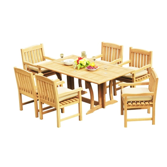 Grade-A Teak Dining Set: 6 Seater 7 Pc: Warwick Console Folding Rectangle Table And 6 Devon Arm Chairs Outdoor Patio WholesaleTeak #51DV1507