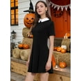 thumbnail image 3 of INSPIRE CHIC Womens Peter Pan Contrast Collar Short Sleeves Flare Dress XS Black, 3 of 7