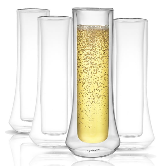 JoyJolt Cosmos Double Wall Stemless Champagne Glass - Set of 4 - Clear Stemless Champagne Flute Set