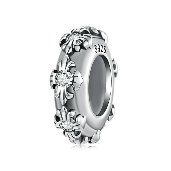 Vintage Cross Silicone Stopper Beads Charm 925 Sterling Silver Charm,Charm for Bracelets , Perfect Gift for Women