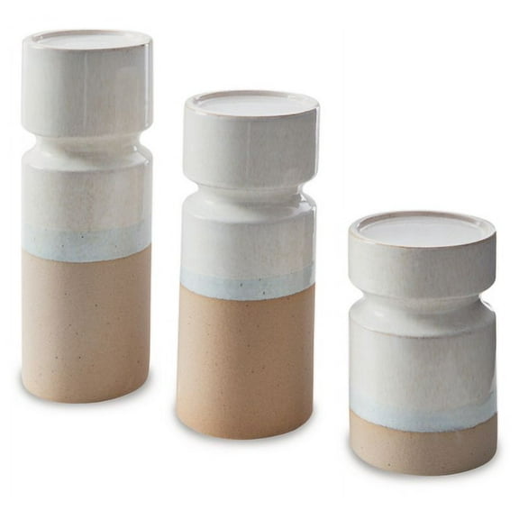 Signature Design by Ashley Casual Hurston Candle Holder (Set of 3)  Ivory/Brown