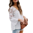 thumbnail image 4 of Qarigey Camisa de mujer Blusa de encaje con cuello en V Camisa de color sólido V Botón de manga larga Top Prendas para la parte del cuerpo Blanco XL, 4 of 6