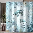 thumbnail image 3 of Sea Turtle Shower Curtain for Bathroom, Teal Blue Ocean Beach Coastal Decor Bath Curtains, Funny Animal Nautical Starfish Fish Waterproof Fabric Shower Curtain Sets 69x72in with Hooks, 3 of 6