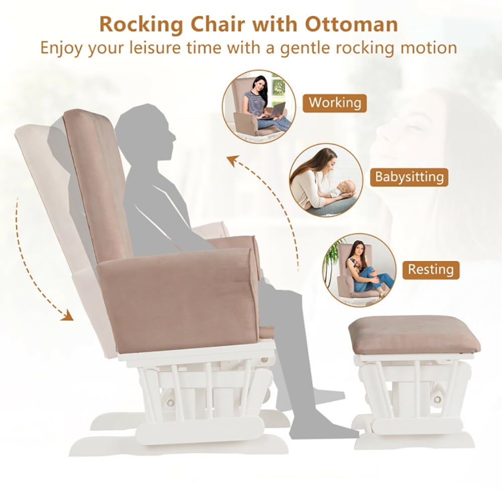 Finihen Glider and Ottoman Cushion Set, Wooden Rocking Nursery Chair, Baby Nursery Relax Rocker Rocking Chair Glider and Ottoman Cushion Set, for Napping, Nursing, Reading, Pink Finihen Glider and Ottoman Cushion Set, Wooden Rocking Nursery Chair, Baby Nursery Relax Rocker Rocking Chair Glider and Ottoman Cushion Set, for Napping, Nursing, Reading, Pink