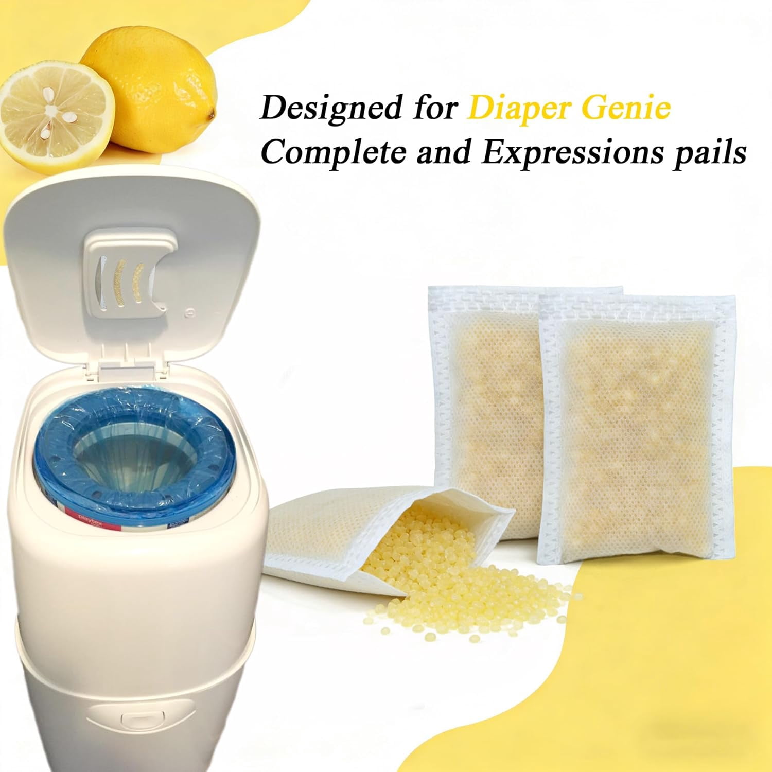 12 Pack Diaper Pail Deodorizer for Diaper Genie Complete Pail and Expressions Pail, Activated Charcoal Filters Replacement, Lemon Scent Activated Carbon Odor Eliminator Refill