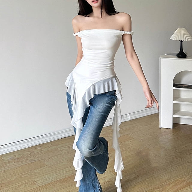 mfyjkho Tops Y Blusas Para Mujer, Top Plisado Sin Mangas Con Cuello Redondo Para Mujer Top Versátil Tops Para Mujer L
