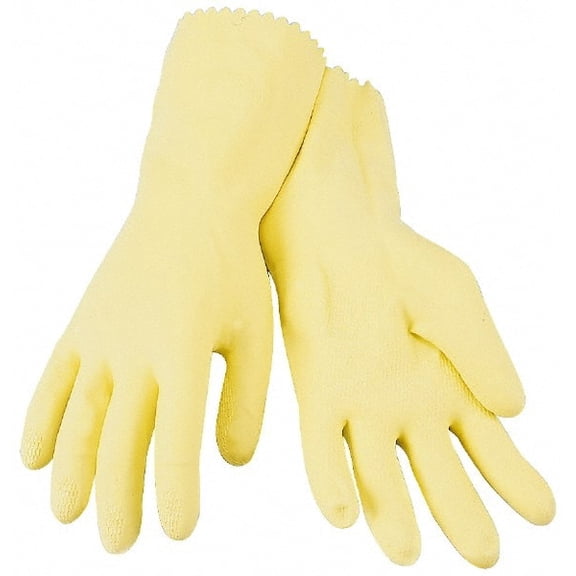 Large, Yellow 18 Mil Flock Lined Latex Gloves (1 Dozen)