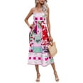 thumbnail image 2 of Elippeo Women Summer Casual A-line Dress Print Spaghetti Strap Backless Midi Dress Fashion Sleeveless Cami Dress, 2 of 9