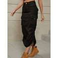thumbnail image 3 of Denim Skirt Below Knee Length High Waisted Jean Skirts for Women Black L, 3 of 7