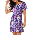 thumbnail image 2 of Rocae Skull colorful mushroom for Nightgowns for Women Sleep Shirts Short Sleeve Nightshirt Pullover Nightdress, 2 of 6